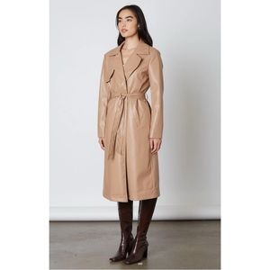 Cotton Candy LA Brighton Tan Faux Leather Jacket Belt Cinched Waist